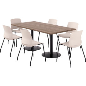 KFI 36"" x 72"" Table with 6 Imme Armless Chairs Moonbeam Seat/Studio Teak Top