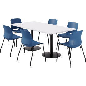 KFI 36"" x 72"" Table with 6 Imme Armless Chairs Navy Seat/Designer White Top