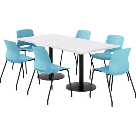 KFI 36"" x 72"" Table with 6 Imme Armless Chairs Sky Blue Seat/Designer White Top