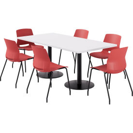 KFI 36"" x 72"" Table with 6 Imme Armless Chairs Coral Seat/Designer White Top