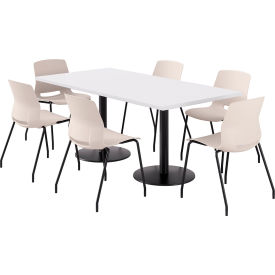 KFI 36"" x 72"" Table with 6 Imme Armless Chairs Moonbeam Seat/Designer White Top