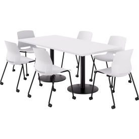 KFI 36"" x 72"" Table with 6 Imme Armless Caster Chairs White Seat/Designer White Top