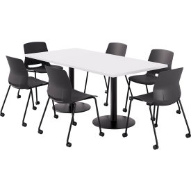 KFI 36"" x 72"" Table with 6 Imme Armless Caster Chairs Black Seat/Designer White Top