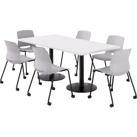 KFI 36"" x 72"" Table with 6 Imme Armless Caster Chairs Light Gray Seat/Designer White Top