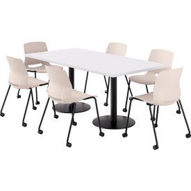 KFI 36"" x 72"" Table with 6 Imme Armless Caster Chairs Moonbeam Seat/Designer White Top