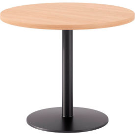 Proof 36" Round Pedestal Table, Black Base, Maple Top view 2
