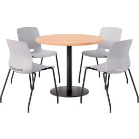 KFI 36"" Round Table with 4 Imme Armless Chairs Light Gray Seat/Maple Top