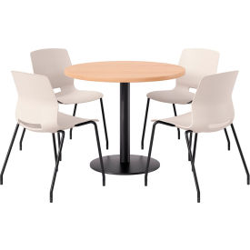 KFI 36"" Round Table with 4 Imme Armless Chairs Moonbeam Seat/Maple Top