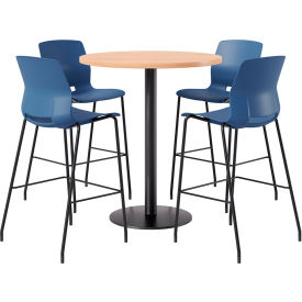 KFI 36" Round Table with 4 Imme Armless Barstools Navy Seat/Maple Top 