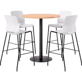 KFI 36" Round Table with 4 Imme Armless Barstools White Seat/Maple Top 