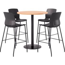KFI 36" Round Table with 4 Imme Armless Barstools Black Seat/Maple Top 