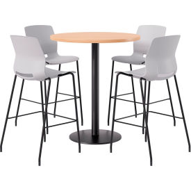 KFI 36" Round Table with 4 Imme Armless Barstools Light Gray Seat/Maple Top 