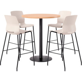 KFI 36" Round Table with 4 Imme Armless Barstools Moonbeam Seat/Maple Top 
