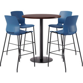 KFI 36" Round Table with 4 Imme Armless Barstools Navy Seat/Espresso Top 