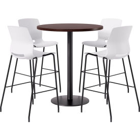 KFI 36" Round Table with 4 Imme Armless Barstools White Seat/Espresso Top 