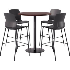KFI 36" Round Table with 4 Imme Armless Barstools Black Seat/Espresso Top 