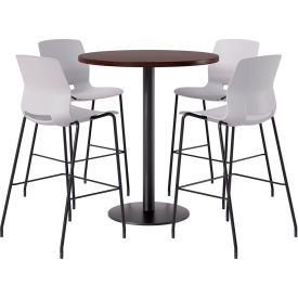 KFI 36" Round Table with 4 Imme Armless Barstools Light Gray Seat/Espresso Top 