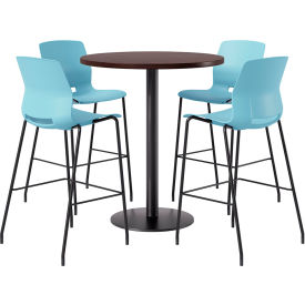 KFI 36" Round Table with 4 Imme Armless Barstools Sky Blue Seat/Espresso Top 