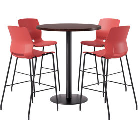 KFI 36" Round Table with 4 Imme Armless Barstools Coral Seat/Espresso Top 