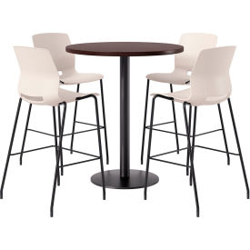 KFI 36" Round Table with 4 Imme Armless Barstools Moonbeam Seat/Espresso Top 