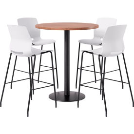 KFI 36" Round Table with 4 Imme Armless Barstools White Seat/River Cherry Top 