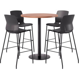 KFI 36" Round Table with 4 Imme Armless Barstools Black Seat/River Cherry Top 