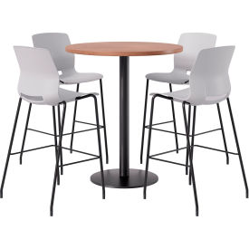 KFI 36" Round Table with 4 Imme Armless Barstools Light Gray Seat/River Cherry Top 