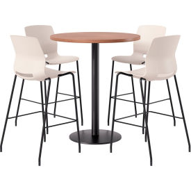 KFI 36" Round Table with 4 Imme Armless Barstools Moonbeam Seat/River Cherry Top 