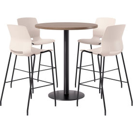 KFI 36" Round Table with 4 Imme Armless Barstools Moonbeam Seat/Studio Teak Top 