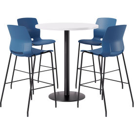 KFI 36" Round Table with 4 Imme Armless Barstools Navy Seat/Designer White Top 