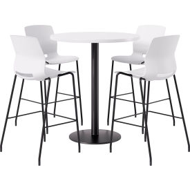 KFI 36" Round Table with 4 Imme Armless Barstools White Seat/Designer White Top 