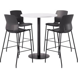 KFI 36" Round Table with 4 Imme Armless Barstools Black Seat/Designer White Top 
