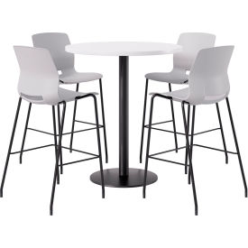 KFI 36" Round Table with 4 Imme Armless Barstools Light Gray Seat/Designer White Top 