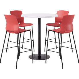 KFI 36" Round Table with 4 Imme Armless Barstools Coral Seat/Designer White Top 
