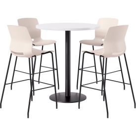 KFI 36" Round Table with 4 Imme Armless Barstools Moonbeam Seat/Designer White Top 