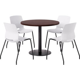 KFI 36"" Round Table with 4 Imme Armless Chairs White Seat/Espresso Top