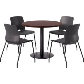 KFI 36"" Round Table with 4 Imme Armless Chairs Black Seat/Espresso Top