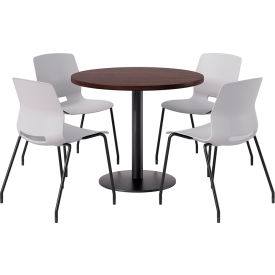 KFI 36"" Round Table with 4 Imme Armless Chairs Light Gray Seat/Espresso Top