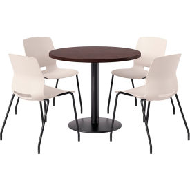 KFI 36"" Round Table with 4 Imme Armless Chairs Moonbeam Seat/Espresso Top