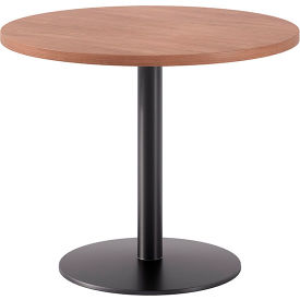 36" Round Pedestal Table, Black Base, River Cherry Top view 2