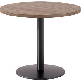 Proof 36" Round Pedestal Table, Black Base, Studio Teak Top view 2