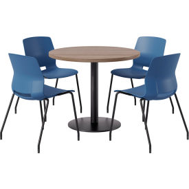KFI 36"" Round Table with 4 Imme Armless Chairs Navy Seat/Studio Teak Top