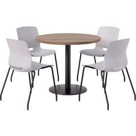 KFI 36"" Round Table with 4 Imme Armless Chairs Light Gray Seat/Studio Teak Top