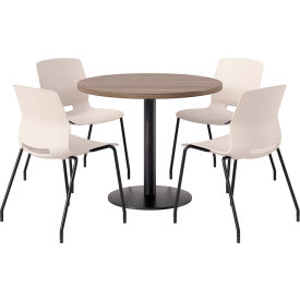 KFI 36"" Round Table with 4 Imme Armless Chairs Moonbeam Seat/Studio Teak Top