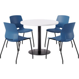 KFI 36"" Round Table with 4 Imme Armless Chairs Navy Seat/Designer White Top