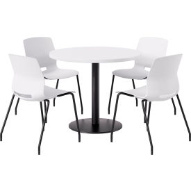 KFI 36"" Round Table with 4 Imme Armless Chairs White Seat/Designer White Top