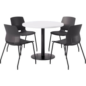 KFI 36"" Round Table with 4 Imme Armless Chairs Black Seat/Designer White Top