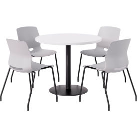 KFI 36"" Round Table with 4 Imme Armless Chairs Light Gray Seat/Designer White Top