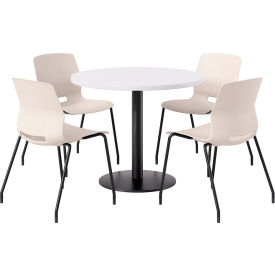KFI 36"" Round Table with 4 Imme Armless Chairs Moonbeam Seat/Designer White Top