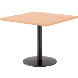 36" Square Pedestal Table, Black Base, Maple Top view 2